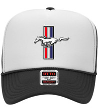 Ford Mustang Emblem Black And White Mesh Foam Trucker Snap Back Hat Cap