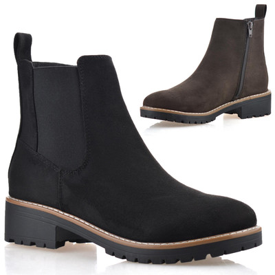Damenschuhe mittelhoher Blockabsatz Reißverschluss Wandern Chelsea Biker-Stiefeletten Größe