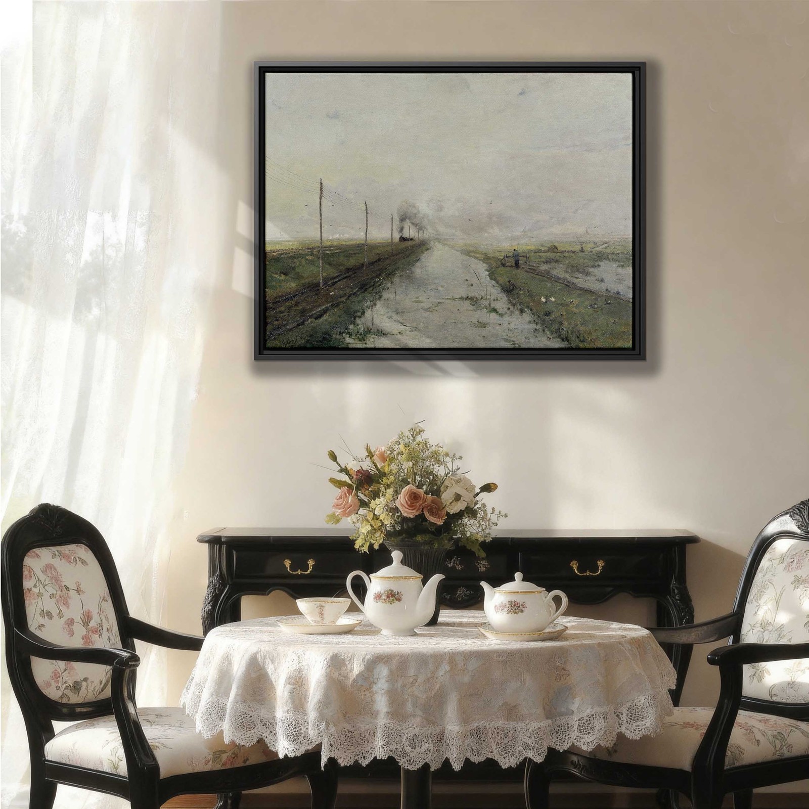 Vintage Farmhouse Canvas Wall Art Rural Countryside Oil Painting Decor