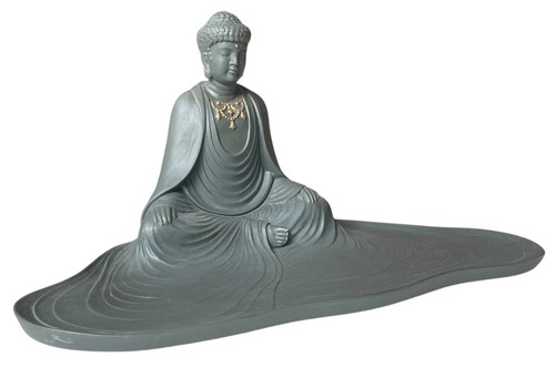 L'Objet Seated Buddha Gray Porcelain Bisque Figure Sculpture Tray 24k Gold Trim - Afbeelding 12 van 15