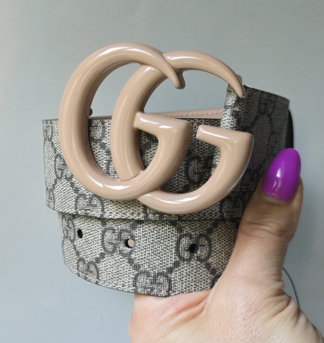 Gucci GG Marmont Supreme G Print Belt 65 26 Beige Camel Tan Buckle