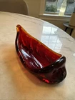 Vintage Blenko Art Amberina Hand Blown Glass Tobacco Leaf Ashtray