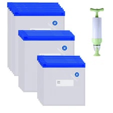 Sous Vide Bags 22 Pack Reusable Vacuum Food Storage Bags Kit, with 3 Sizes Va...