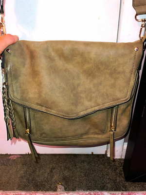 Women s Green Medium Crossbody Messenger Bag Zip Detachable Strap
