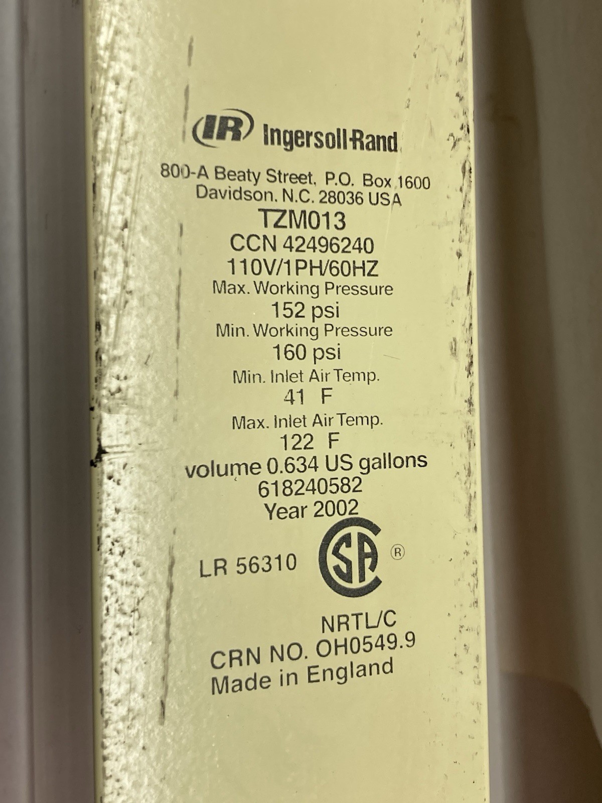 Ingersoll-Rand,TZM013 CCN 42496240,Compressed Air Dryer