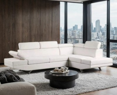 NEW Modern 108'' Sectional Sofa White Vegan Leather Contemporary Living Room Set