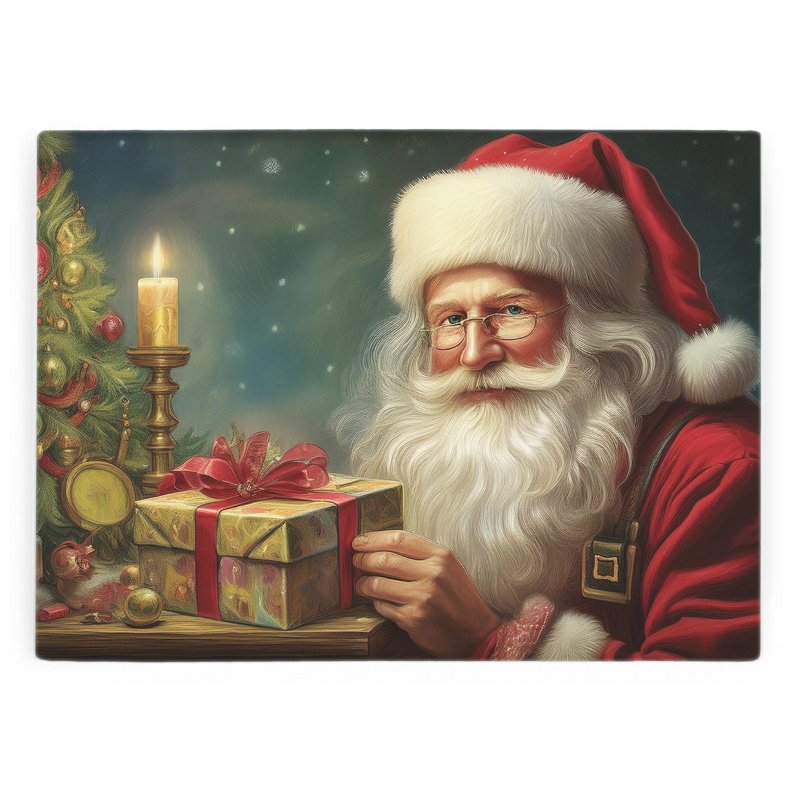 Father Christmas Glass Worktop Saver - Xmas Gifts Kitchen Cutting Board