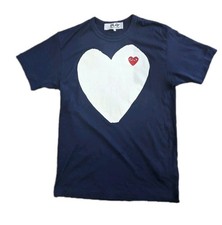 Comme des Garcons Play T-Shirt Size L Blue Navy Cdg Large Double Heart