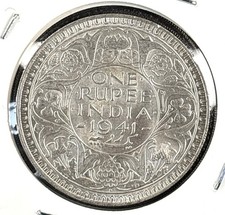 India - British 1941, 1 Rupee - George VI 50% Silver Coin Bombay Mint Nice Grade