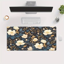 40 90cm1pc Elegant White Floral on Black XXL Mouse Pad - Non-Slip Rubber Base, L