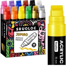 Multi-Surface 12 Color Jumbo Marker Set - Acrylic Paint Pen for Art Projects