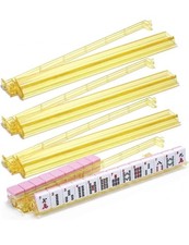Mahjong Racks with Pushers Set of 4 Acrylic Tile Holders Yellow Non-Slip Base