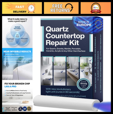 DIY Quartz Countertop Repair Kit - 3 Colors + Polisher for Granite, Acrylic & Ti