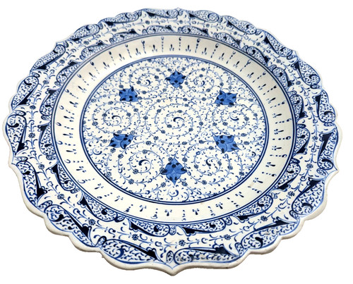 Hand Painted Turkish Iznik Ceramic Plate Halic Design Swirl Floral Large– Signed