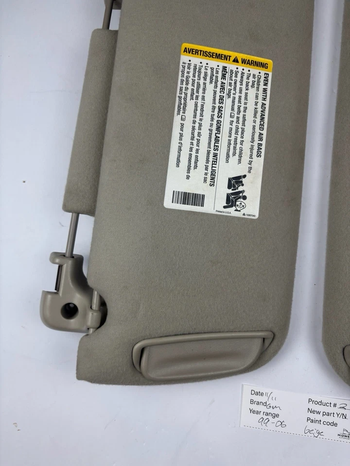 99-06 雪佛兰 GMC Silverado Sierra Tahoe Suburban 育空遮阳板套装 原始设备制造商 — 第 3/4 张图片