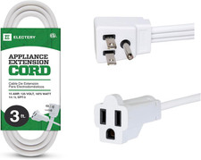 Heavy Duty Appliance Extension Cord, 14 AWG - 3 Prong Grounded Flat Plug, White