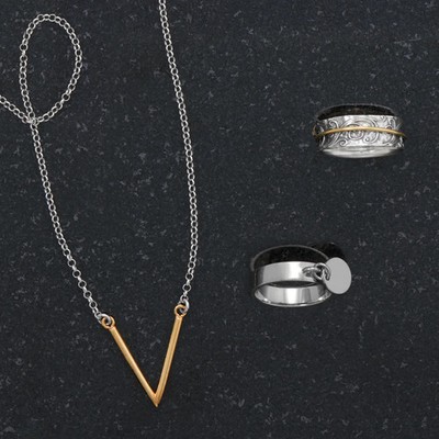 Women's Rhodium Plated 925 Sterling Silver Mixed Metal Marvels! Jewelry Set - Ev
