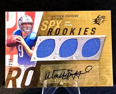2009 SPx Matthew Stafford Rookie WORN Auto Patch /275 RPA Lions RC