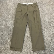 Ralph Lauren Wool Dress Pants Brown Beige Pleated Cuffed Mens Size 34x30