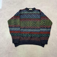 Vintage abstract knitted jumper Patterned Grandad knit sweater Men's XL