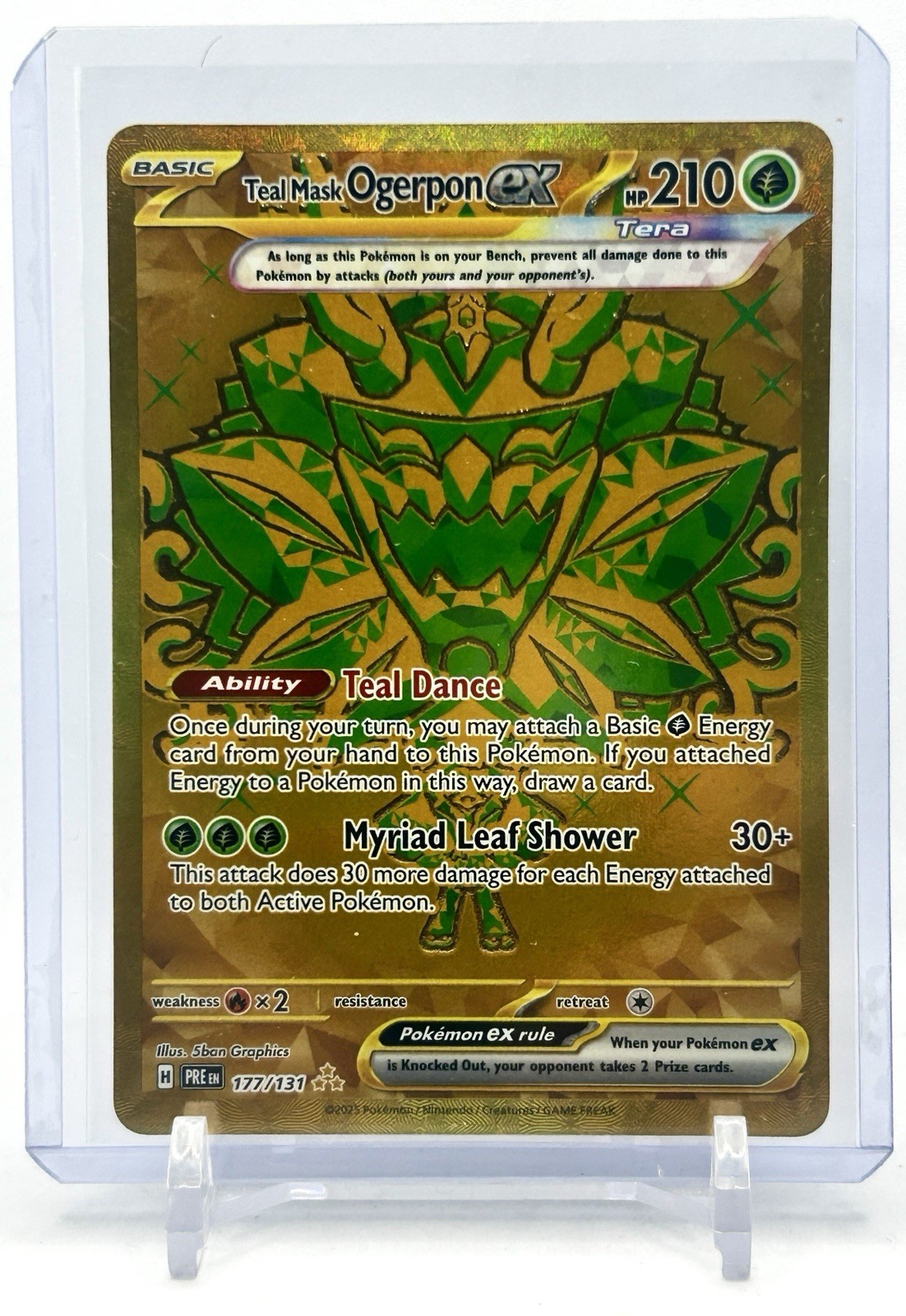 Teal Mask Ogerpon ex 177/131 Prismatic Evolution Gold Hyper Rare Pokemon Card NM