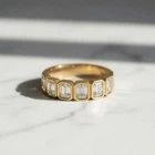 Elegant Emerald Cut Moissanite Half Eternity Ring, 925 Silver Minimalist Jewelry
