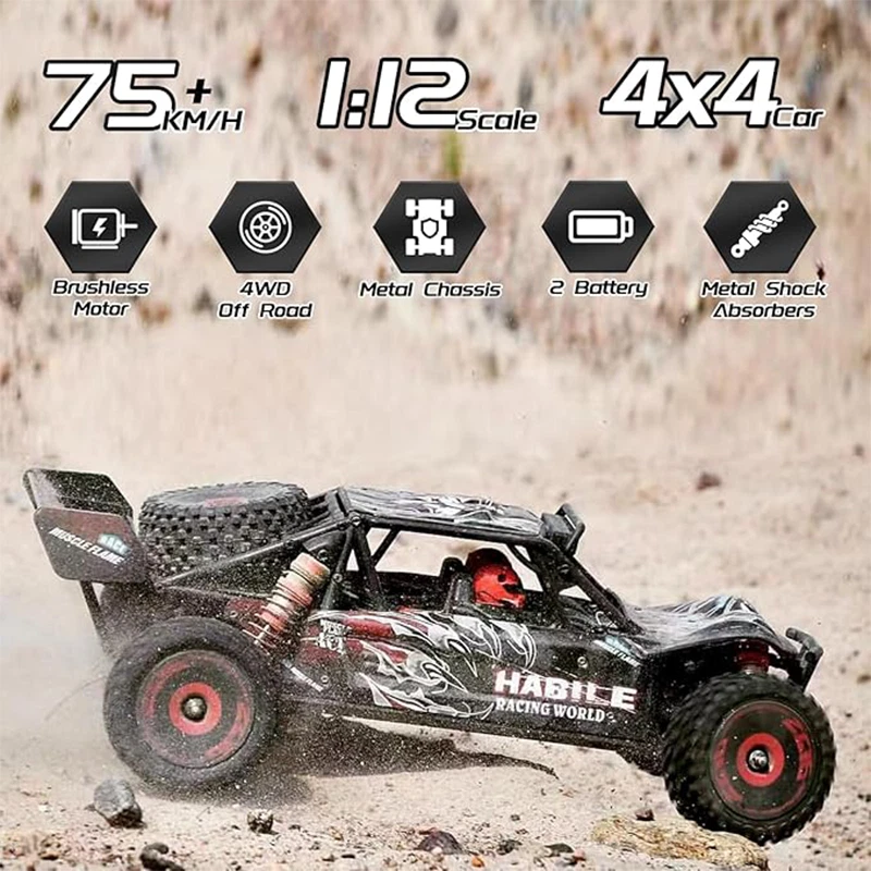 WLtoys 124016V2 1:12 Brushless RC Car,Max75KM/H High-Speed Off-Road RC Buggy Car - Image 4 of 4