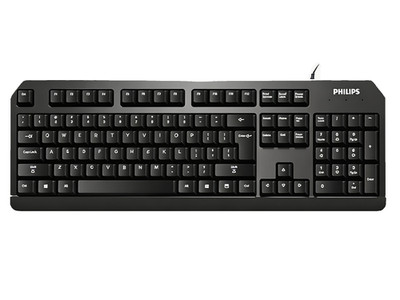 Philips Full-Size USB Wired Splash-proof Keyboard, 104 Keys, PC Laptop Desktop