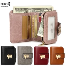RFID Blocking Women Small Leather Wallet Credit Card Holder Mini Trifold Purse