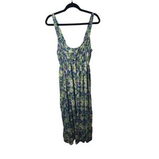 Natural Life Elizabeth Maxi Dress Floral Sleeveless Adjustable Casual Blue Green