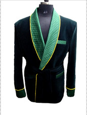 Christmas Party Velvet Quilted Robe for Men Vintage Smoking Dressing Gown Jacket
