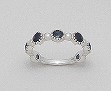 Solid Sterling Silver Sapphire Band Ring Natural Antique Inspired 4mm 2.77g sz 9