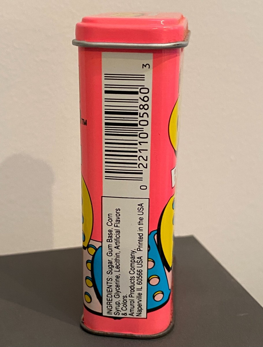 Vintage 90s OUCH! Fruit Flavor Bubble Gum Metal Tin Neon Pink