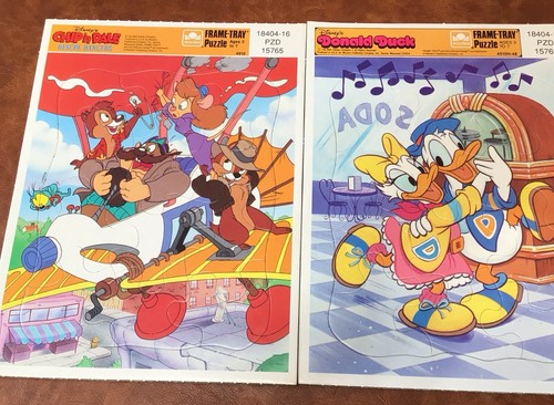 Vintage Golden Disney Rahmen Tablett Puzzle Donald Duck and Chip n Dale 2er Set - Bild 2 von 8