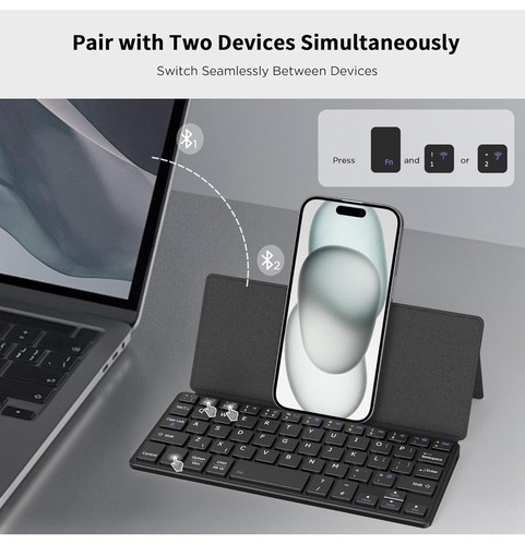 Pocket Bluetooth Keyboard for iPad iPhone Samsung Ultra Thin Wireless Foldable - 第 2/24 張圖片