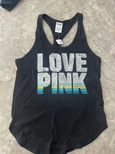 VTG VS Pink Racer back Tank Top LOVE PINK In Sequins Size S NWT Y2K