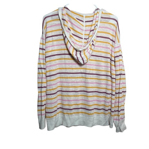 Market & Spruce Sweatshirt Women's Large Striped Hoodie Pullover Linen Blend - Picture 5 of 9