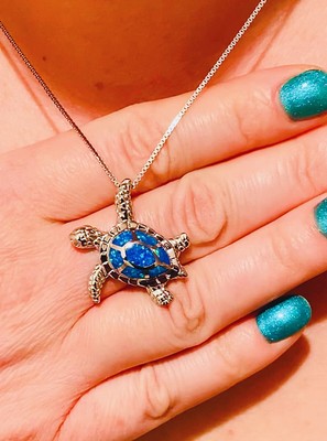 Belinda Jewelz Sterling Silver Sea Turtle Ring - Blue Opal Birthstone, Size 7