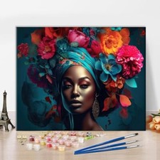 Paint by Number Kit for Adults Kid Black Woman in Floral Painting by Number04
