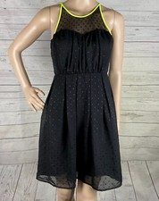 Princess Vera Wang Party Dress XS Black Neon Green Trim Swiss Dot Sheer Overlay
