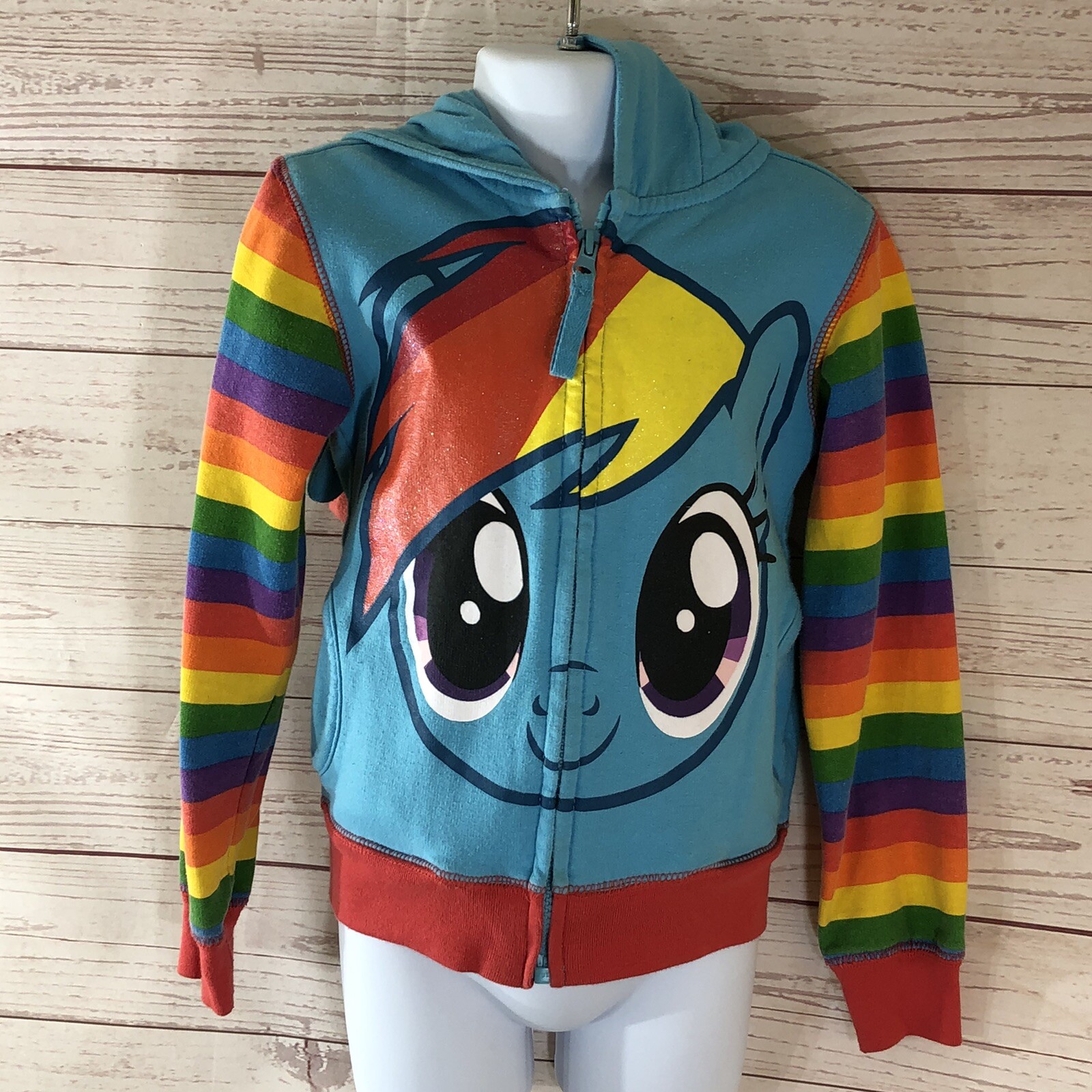 Giacca con cappuccio blu arcobaleno Rainbow Dash My Little Pony taglia 4 criniera arcobaleno