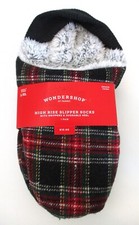 Wondershop NWT Unisex L/X Plaid High Rise Slipper Socks Grippers  Huggable Heel