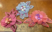 embroidered applique layered flower leaves 4x5" hand sewn beads 1pc