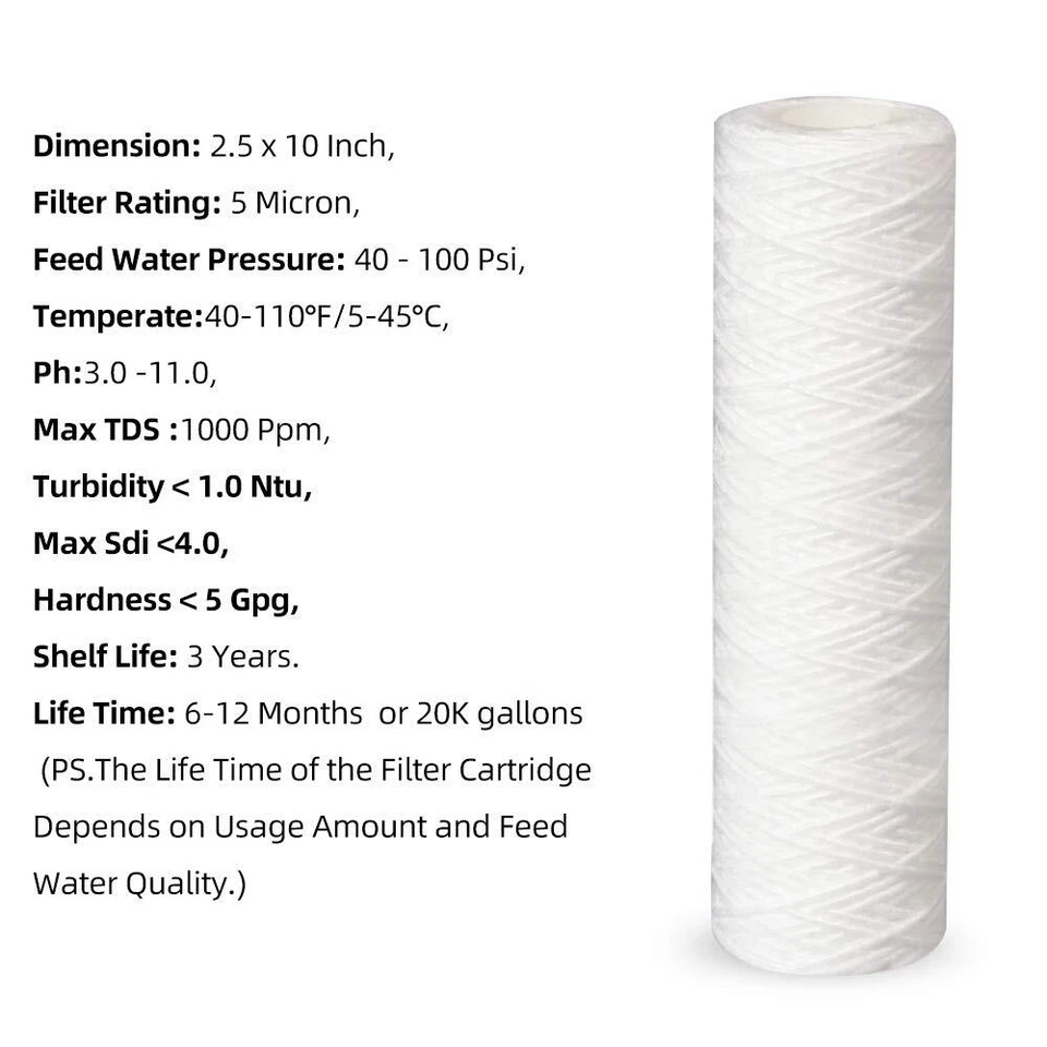 10 Inch PP Wound String Spun Sediment Replacement Filter 5 Micron-4 Pack - Image 4 of 4