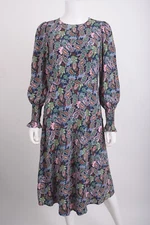 Boden Womens Midi Dress UK 8 US 4 smocked Cuff Paisley Navy Blue Multi-Color NWT