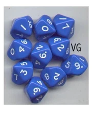 NEW RPG Dice Set of 10D10 - Opaque Blue