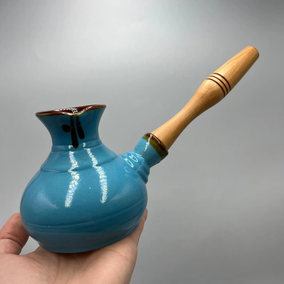 Juego de café para servir olla de cerámica azul tazas hechas a mano artesanías de Ucrania 3 piezas Foto 2 de 4