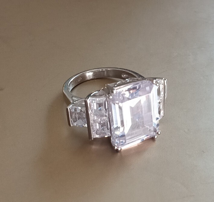 Large CZ Sterling Silver Statement Ring Marked 92… - image 8