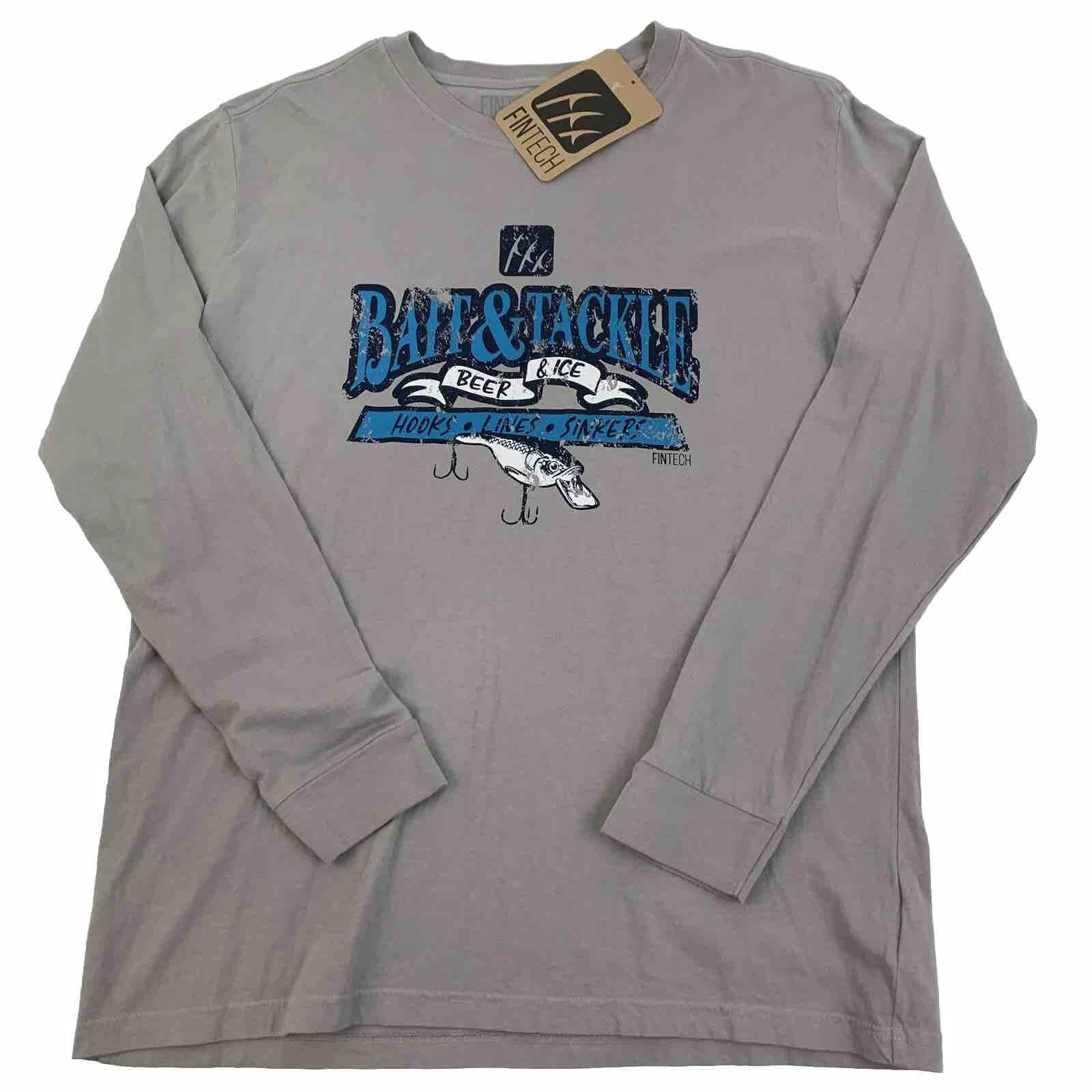 Fintech Baitshop Long Sleeve Graphic Fishing T-Shirt Gray Mens Size Large 8323-4