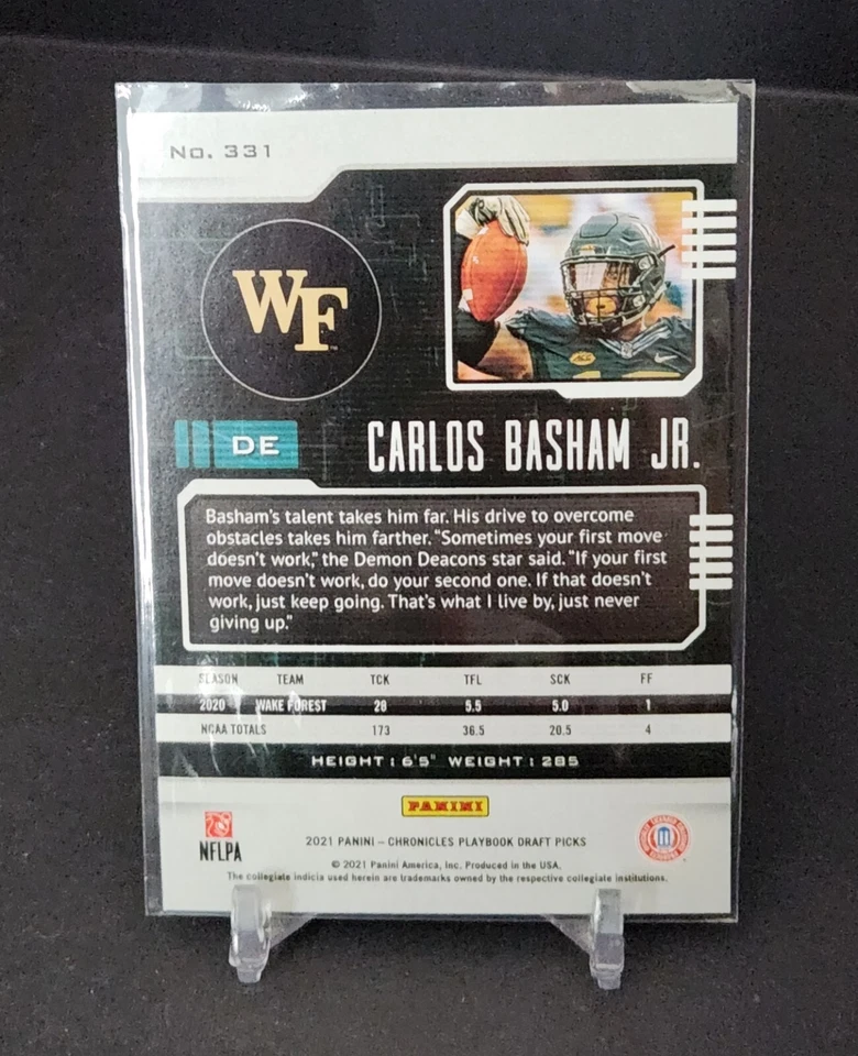 Carlos Basham Jr. 2021 Panini Playbook - Buffalo Bills - Rookie RC #331 - Image 2 of 2